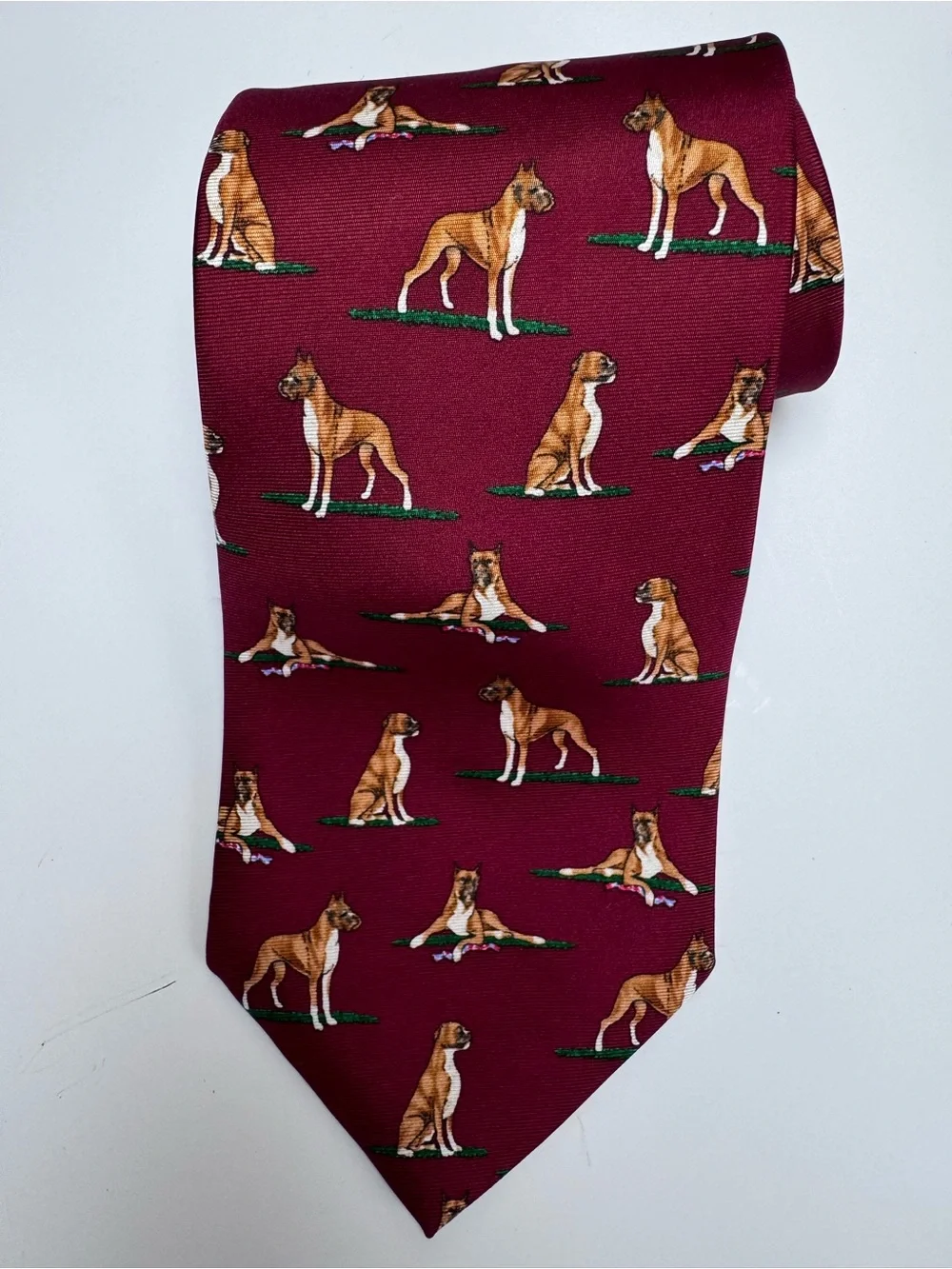 Vintage Alynn Neckwear 100% Silk Made in U.S.A Toe “Boxer” Dog Breed Red Tie